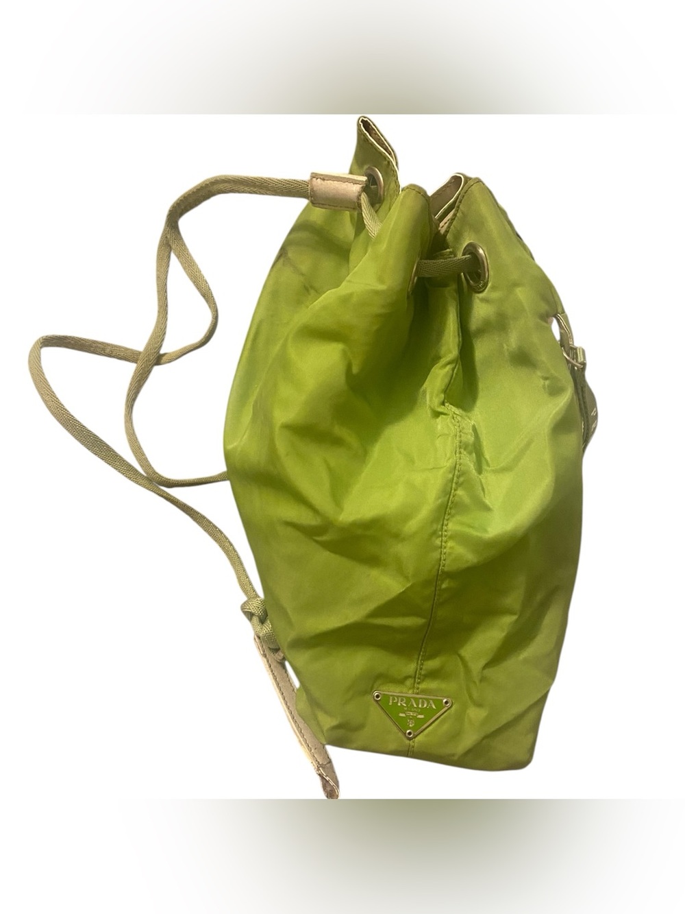 1999 Prada Lime Green Nylon Drawstring Backpack